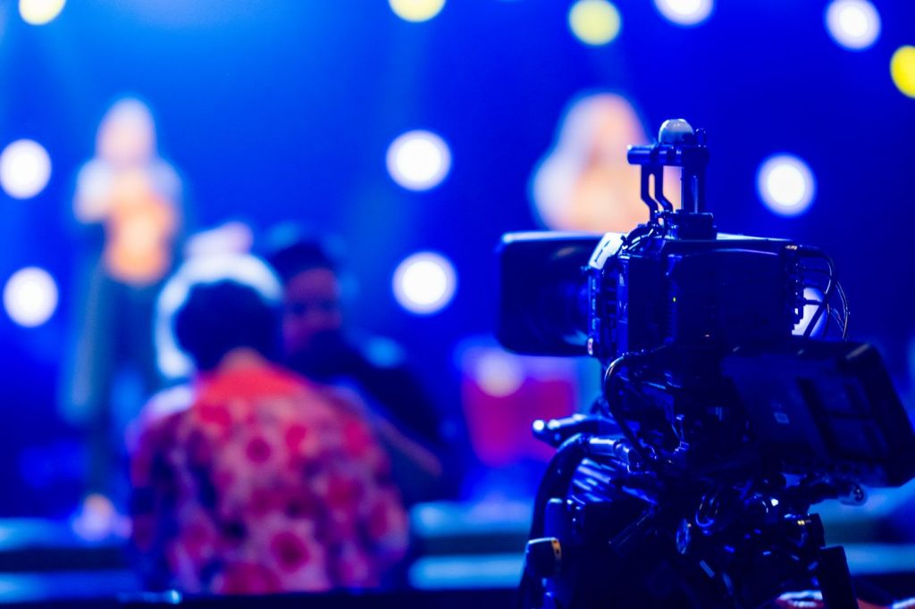 Video camera recording a live stage production for later replay
